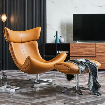 Скандинавски Кожен шезлонг за всекидневната, Модерен минималистичен Лесен Луксозният диван, Въртящи единична стол, Дизайнерски стол за почивка