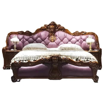 * Внос Легло от масивно дърво Ugyen с дърворезба във формата на слон, Вила в Европейски стил, Основна спалня, Кожена Спалня