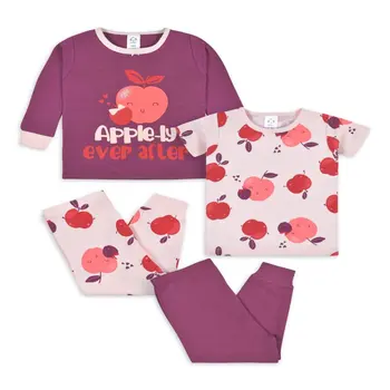 Памучен пижами за малки момичета и деца, облегающая фигура, комплект от 4 позиции, размери от 12 месеца до 5 години