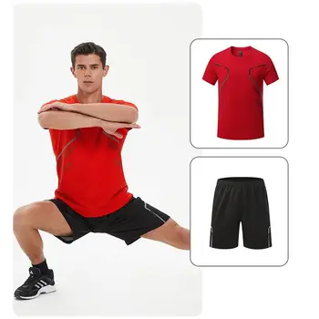 Мъжки Комплекти за джогинг, лятна спортно облекло, костюми за фитнес, бързо съхнещи тениски + кратък спортно облекло за тренировки, спортен спортен костюм