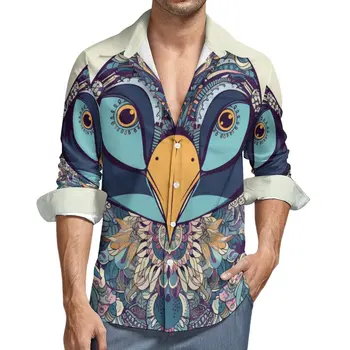Риза с Пингвин, Мъжки Мандала, Ежедневни ризи, Есенни Блузи в стил Харадзюку с Дълъг ръкав, широки Дрехи Големи размери, Идея за Подарък