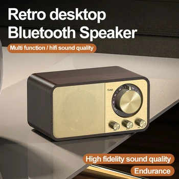 Дървена ретро Класически звукова кутия, съвместима с Bluetooth 5.0, Стереодинамик съраунд звук, субуфер с супербасами, AUX, FM радио на вашия компютър