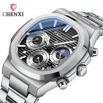 CHENXI 922 Нови Бизнес часовници За мъже, Кварцов Ръчен часовник с Дата и хронограф, Луминесцентни Мъжки часовник от неръждаема Стомана, Clcok 2023