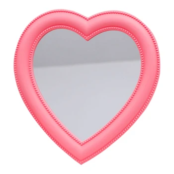 Розовото огледало за влюбени, Стенно огледало за тоалетка маса, Стенно Огледало за грим с двойно предназначение, Монтиране на украса за стаята на момичето, в огледалото с форма на сърце