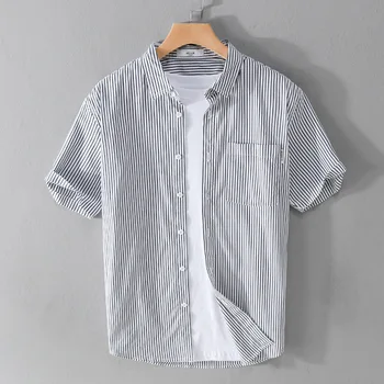 Лятна мъжка удобна раирана риза с къси ръкави, свободна и модерна, лесна и универсална младежки литературен мъжка риза