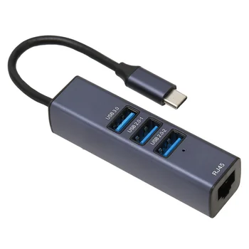 4 в 1 C USB Хъб RJ-45 Gigabit Ethernet Порт 3 USB Порта C USB към Ethernet Адаптер с Дупка за съхранение Подходящ за Лаптопи Таблети