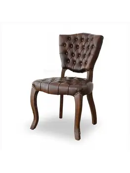 Индивидуален трапезария стол от масив дъб в неокласически стил в стил Ретро, Американски Кънтри, Обтегач, на Първия слой, мека чанта от телешка кожа, ежедневни чанта за кафе