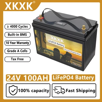 12V 24V 400Ah 100Ah LiFePO4 Батерия Вграден BMS Литиево-желязо-фосфатный елемент 4000 Цикъла За Кемперов RV Golf Cart Слънчев + Зарядно устройство