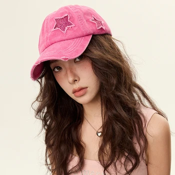 Корейски бейзболни шапки Y2k с окъсани звездите за мъже и жени, пролет-лято солнцезащитная ежедневни памучен градинска шапка от слънцето