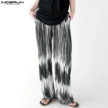 INCERUN 2023 Мъжки панталони с равен брой гласове-боя, плисе, с еластична гумена лента за кръста, Свободни градиентные прави панталони, Градинска облекло за джогинг, модерни ежедневни панталони
