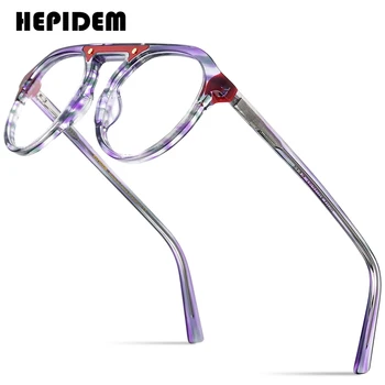 HEPIDEM Многоцветни Ацетатные Оптични Очила В Рамки За Мъже 2023 полигональные Пилотни Очила За Късогледство Рецепта 9273