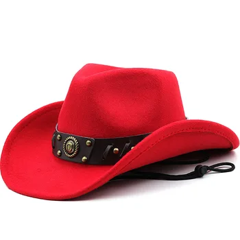 Ветрозащитная Ковбойская шапка с веревочной главата на кравата, Вълна джаз шапка, Мъжки Женски Национален стил, есенно-зимна панама, фетровая шапка, шапка от слънцето