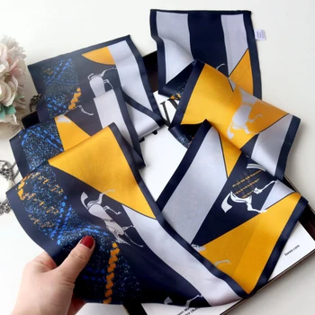 Синьо-жълто Двоен копринен шал под формата на конете блок, Професионален женски Дълъг декоративен шал BD35