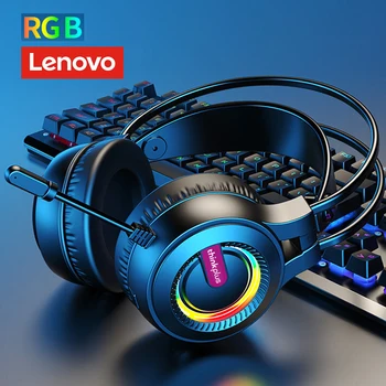 Lenovo Headworn Жични Слушалки за Киберспортивных игри за Компютър USB + 3,5 ММ RGB-Отблясъци с Микрофон за потискане на Шума 7.1 стерео слушалки