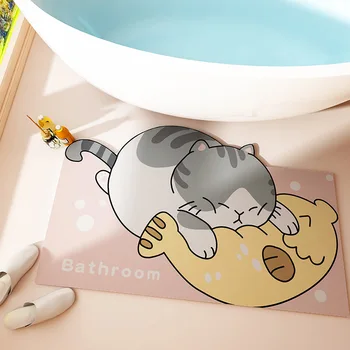 Домашна изтривалка за баня в карикатура стил от диатомея, сладък подложка за крака във формата на сърце за момичета-котки, украшающий вратата на тоалетната, декоративна хастар