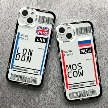 Индивидуален Калъф За iPhone 11 12 13 14 Pro Max Mini XS X XR 7 8Plus SE World City Билет Ню Йорк, Лондон Лейбъл Калъф За вашия Телефон