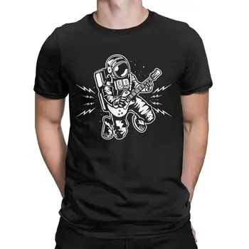 Тениска Rock In Space Sound Guitar, астронавт, мъжки тениски за музикално свободното време, тениски от 100% памук, Тениски с къс ръкав, Ново записване, върхове