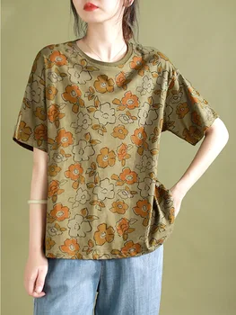 23 от Дамски памучни тениски, Летен принт в стил Mori Момиче, Без яка, с кръгло деколте, дамски блузи Tide Wild 