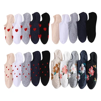 5 Двойки Кавайных Чорапи до глезена на крака, женски обикновена къси летни чорапи Памук с цветя модел 