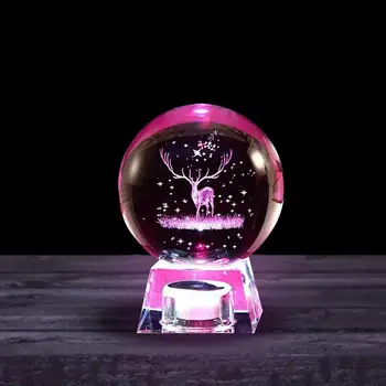 Кристална топка с прозрачна звезда и ночником, Коледен елен, стъклена сфера с надпис, начало декор, подарък за рожден ден, украшение