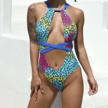 2022 Нов Секси Бански костюм-бикини с леопардовым принтом, едно Парче бански на спагети презрамки за жени