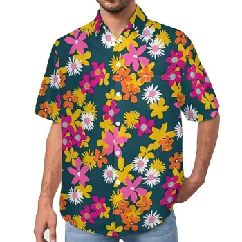 Мъжки Свободна риза с цветен Модел, Плажни ежедневни ризи с цветен Модел, Летни ежедневни ризи по поръчка с къс ръкав, Стилни блузи Оверсайз