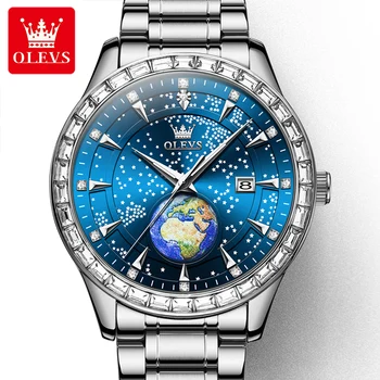 OLEVS 9967 Оригинални Нови кварцов часовник с циферблат на небето за мъже, часовници с автоматично датата, Разкошен брилянт дизайн, Модерни мъжки ръчни часовници