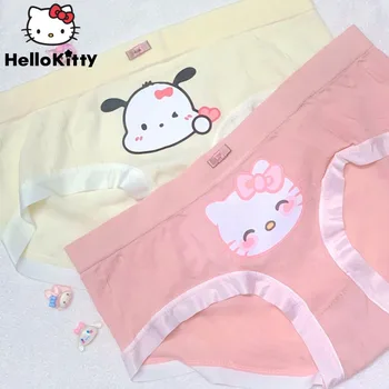 Sanrio Hello Kitty Нови Бикини Y2k За Момичета С Шарени Куроми Почакко, Сладки Гащи На Жената Е Нежно-Розово Бельо, Кавайные Студентски Гащи