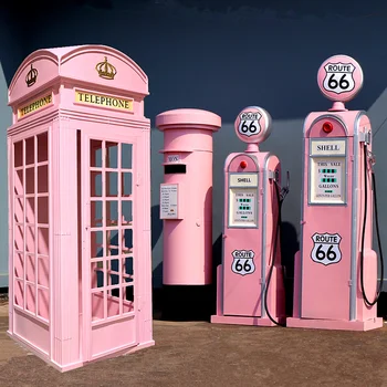 Украса телефонна кабина, сватбен реквизит, Пощенска кутия, Антично Розово цвете телефонна будка