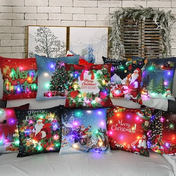 Коледна лампа, led лампа, качулка за възглавници, Коледно дърво, Шейната на Дядо Коледа, Камбанка, Цвете, Линг 45x45 см, възглавница за диван