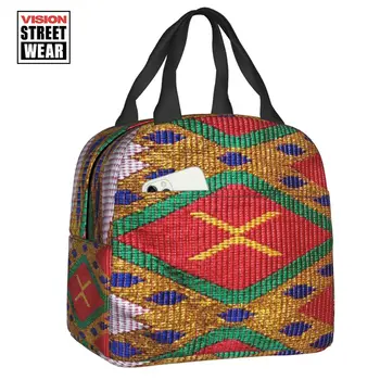 Етиопски Традиционен дизайн, ръчна изработка, изолирано чанта за обяд, за къмпинг, за пътуване, Водоустойчив охладител, термос за обяд За деца