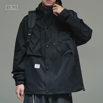Японската Trend Градинска яке-карго Мъжки дрехи Harajuku Ветрозащитная Hoody Мъжки Демисезонная Корея Ежедневни Черно яке с качулка