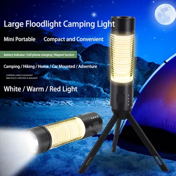 Преносима Туризъм лампа led фенерче за палатки 6 режима на осветяване USB Акумулаторна лека нощ Окачен фенер със статив