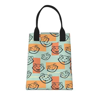 Голяма Модерна продуктова чанта с дръжки с шарени котки, множество пазарска чанта От здрав винтажной памучен плат
