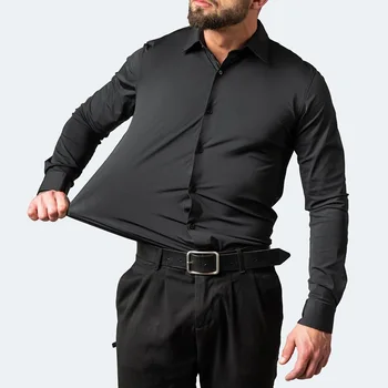 Обикновена Свободни Обикновена гладка Ризи за мъже 2023 Елегантни мъжки извънгабаритни официални ризи с дълъг ръкав Висококачествени Мъжки блузи