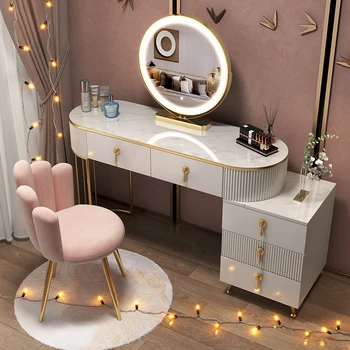 Nordic Light Луксозен Шиферный Тоалетка LED Smart Mirror Многофункционален Шкаф за съхранение на предмети от бита Penteadeira