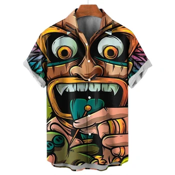 Лятна Хавайска Риза с 3D Черепа за Мъже, Мъжки Ежедневни Ризи Оверсайз, Градинска Дрехи, Плажни Мъжки Потник, Блуза с къс ръкав, Модни Тениски