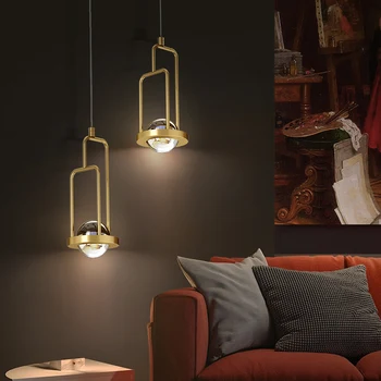 Модерна медни подвесная лампа за помещения със злато и креативен хрустальным гума заобикаля, Нощно подвесная лампа за всекидневната, разтегателен диван, маса за хранене, полилей