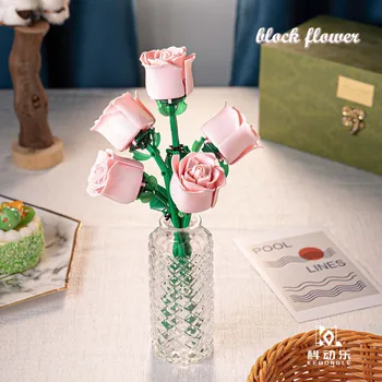 Градивен елемент от цветове на Рози Букет от Вечните Цветове на 3D модел за Декорация на дома Растение в саксия Монтаж на цветя Тухли Детски подарък
