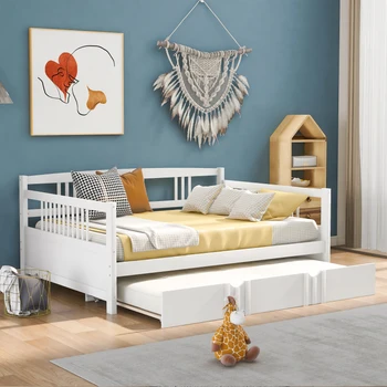 Пълен размер дивана Дървено легло с две чекмеджета Лесно за монтаж за мебели за спалня на закрито