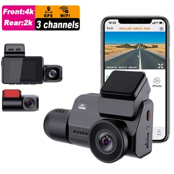 M800 нов автомобилен видеорекордер 4k един dashcam 4k dash cam с 3 обективи с приложение WIFI GPS Hd, 4k dash камера отпред и отзад рамките на 3-канален 4k dash cam
