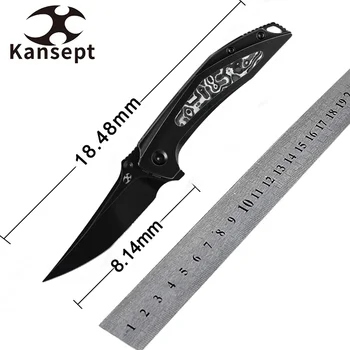 Kansept Knives Baku K1056A6 Сгъваем Нож CPM-S35VN с черно покритие от камък с титанов и черно-бяла инкрустация от въглеродни влакна за EDC
