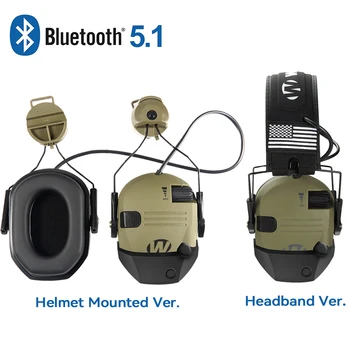Военни електронни слушалки за стрелба с Bluetooth 5.1, звукосниматель за лов на открито, намаляване на шума, слушалки за защита на слуха