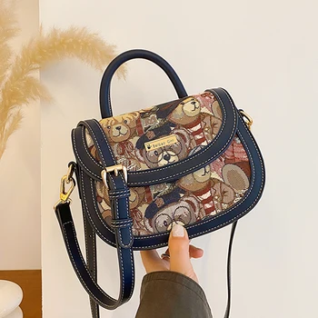 чанта за сладко момичета с елегантна дамска чанта с изображение на мечка, дамски портфейл, нежна женствена чанта през рамо, модерен дамски чанта през рамо