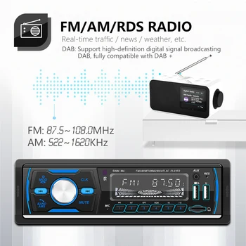 Авто плейър, DAB + MP3 RDS AM FM с две USB-централни Мултимедийни Устройства, Съвместими с Bluetooth Авто аудио SD, AUX Стерео Аудио Музика USB Зареждане TF