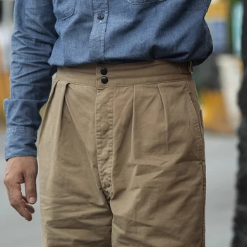 Не е в наличност, панталони-чино във военната стил на 1960-те години, ежедневни панталони от памук кепър лента през в сгъвката на