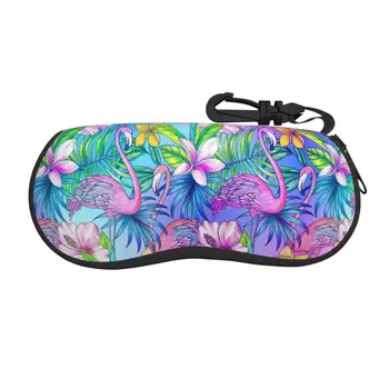 Чанта за очила Защитен калъф Неонови Тропически Ботанически Палми С Фламинго За Жени И Мъже, Калъф за Слънчеви очила, кутия за очила за четене