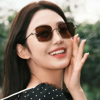 Квадратни слънчеви очила в Корейски стил, Без рамки, Дамска мода, Метални Рамки, Слънчеви очила в Ретро стил, Високо качество