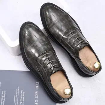 Нов дизайн, мъжки кожени обувки, мъжки модел обувки, бизнес класически кожени обувки с кръгло бомбе, мъжки реколта обувки с камъни