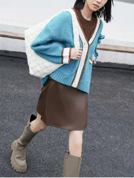 Есенно-зимния нов дамски модерния европейски и американски случайни универсален пуловер с цветен модел на чужд стил, жилетка